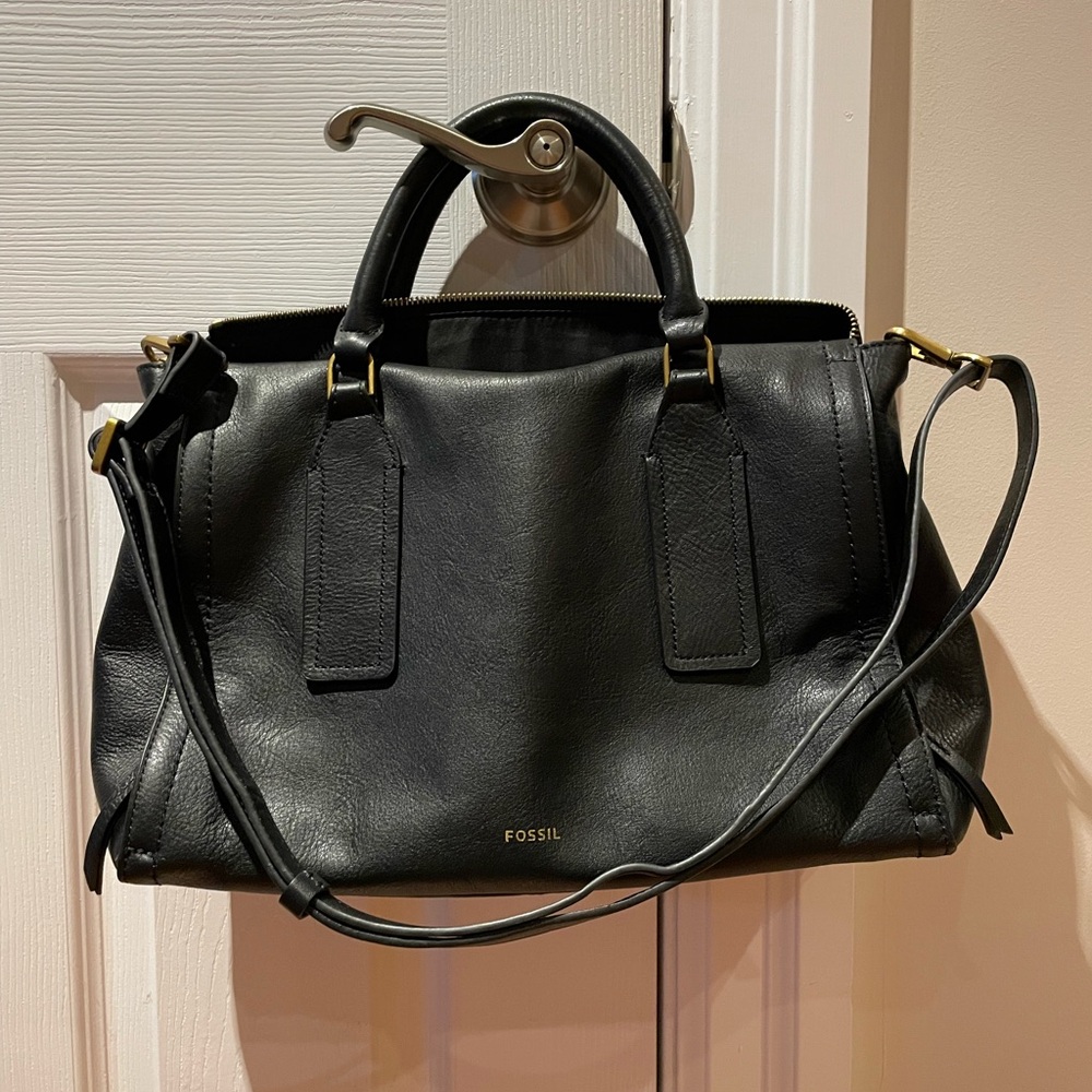 Fossil Black Leather Women's Parker Satchel Bag